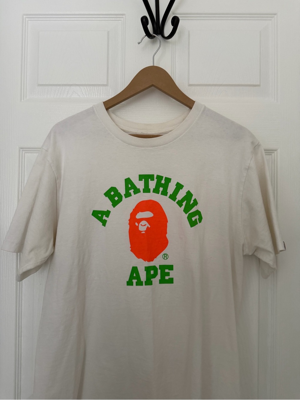 A Bathing Ape Graphic Tee — White with Green & Orange Logo